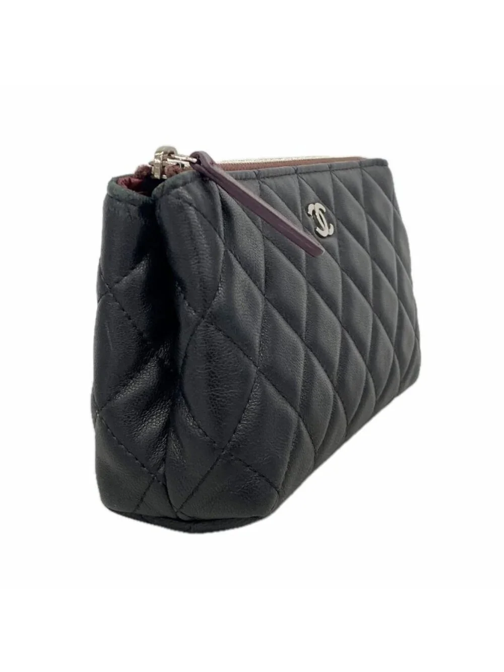 Chanel Pouch Quilted Lambskin Black Silver